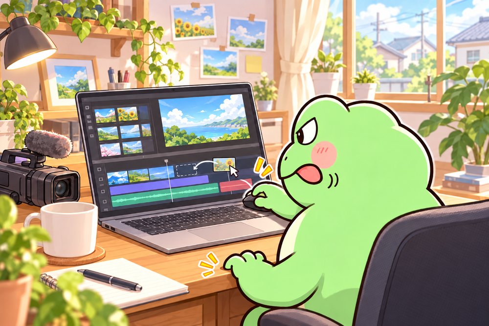動画素材をタイムラインに並べるナビ助