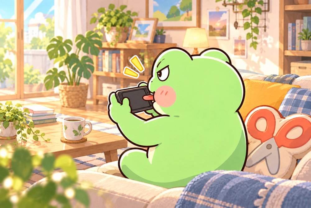 スマホで動画をカット編集するカエルのナビ助
